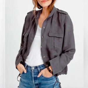 RAILS Rowen Dark Grey Star Embroidery Military Jacket Lightweight Relaxed Fit S